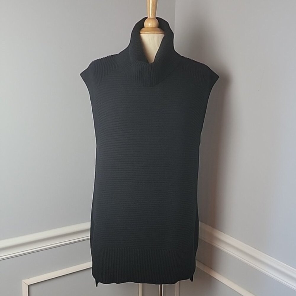 BANANA REPUBLIC Black Knit Cowl Neck Hi Low Sleeveless Wool Tunic Sweater Vest L